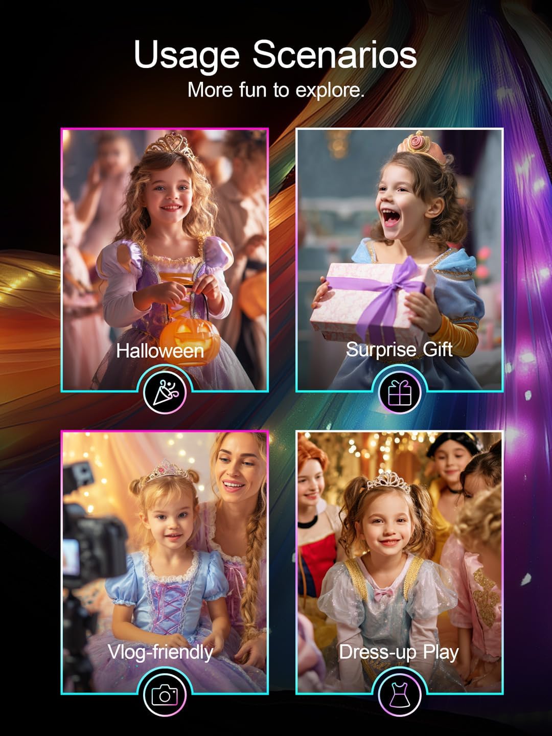 Princess Dress Up for Girls, Syncs with Music, App-Control Princess Costumes, RGB Led Light Up Halloween Costume - Image 7