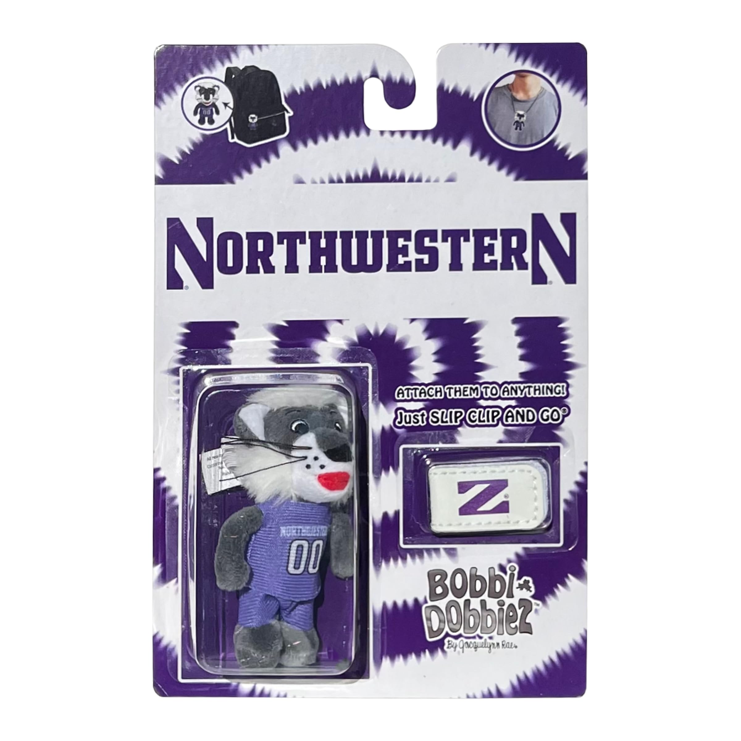 Bobbi-Dobbiez Attachable Plushie Northwestern University Willie Wildcat Mascot – Attaches to Backpacks, Bags, Shoes, Water Bottles, and More