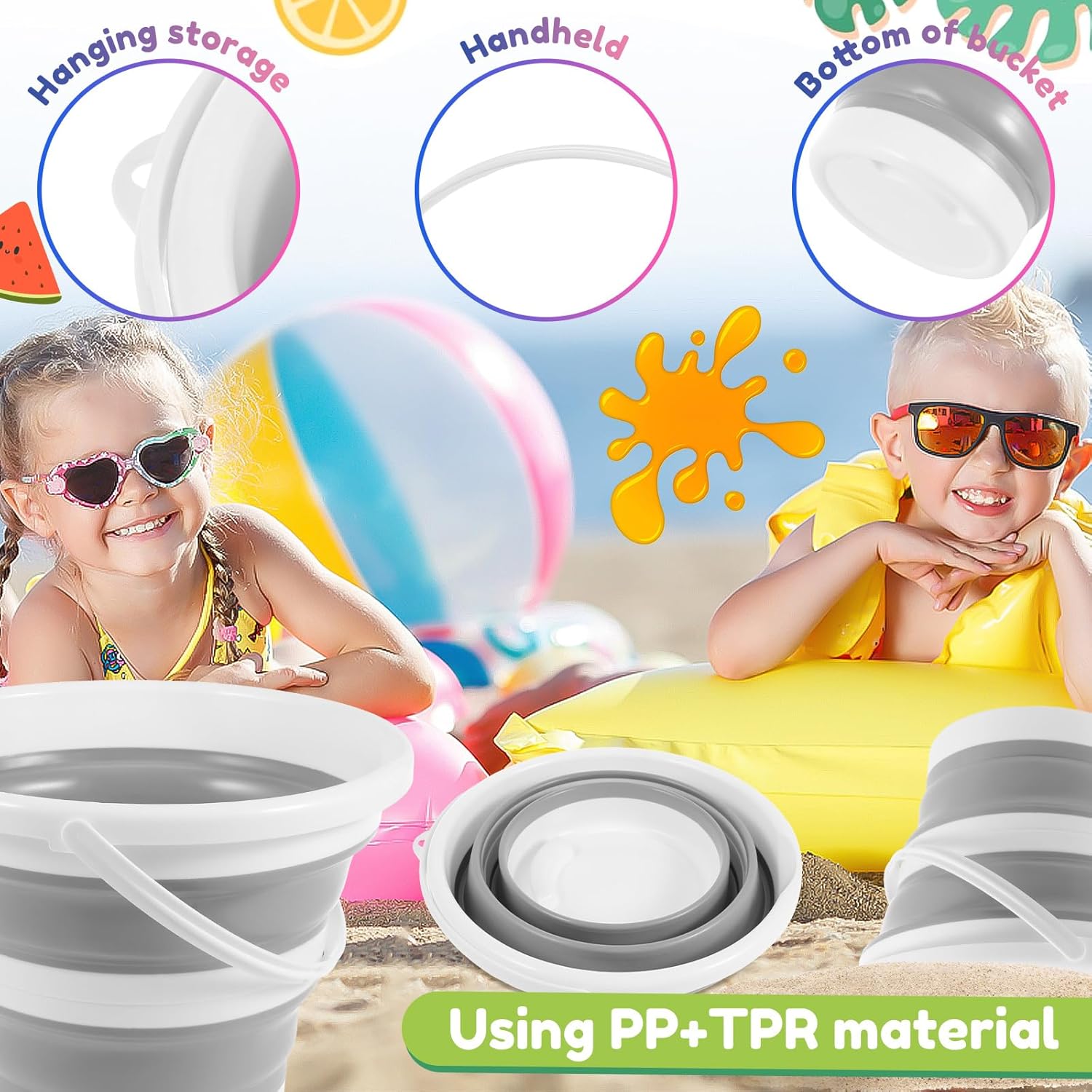 3Pcs Collapsible Bucket 10L Foldable Portable Beach Smooth Foldable Water Space Saving Sand Bucket for Outdoor Camping Fishing Car Wash