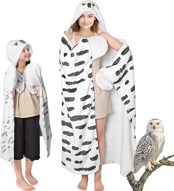 Wearable Blanket Hoodie, Snowy Owl Oversized Hooded Blanket, Soft Sherpa Blanket Owl Gift for Birthday Christmas