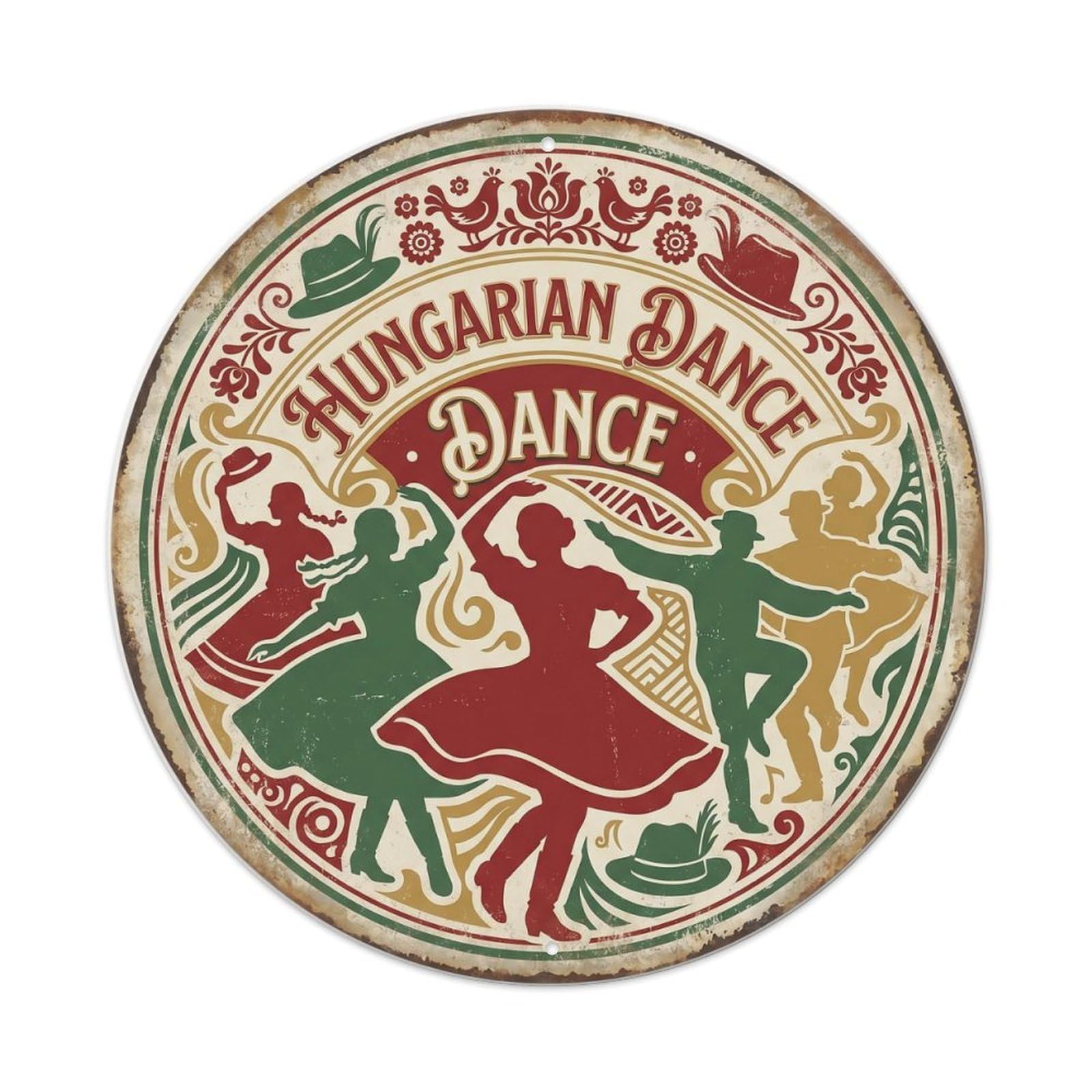 Vintage Travel Hungarian Folk Dance Metal Tin Sign