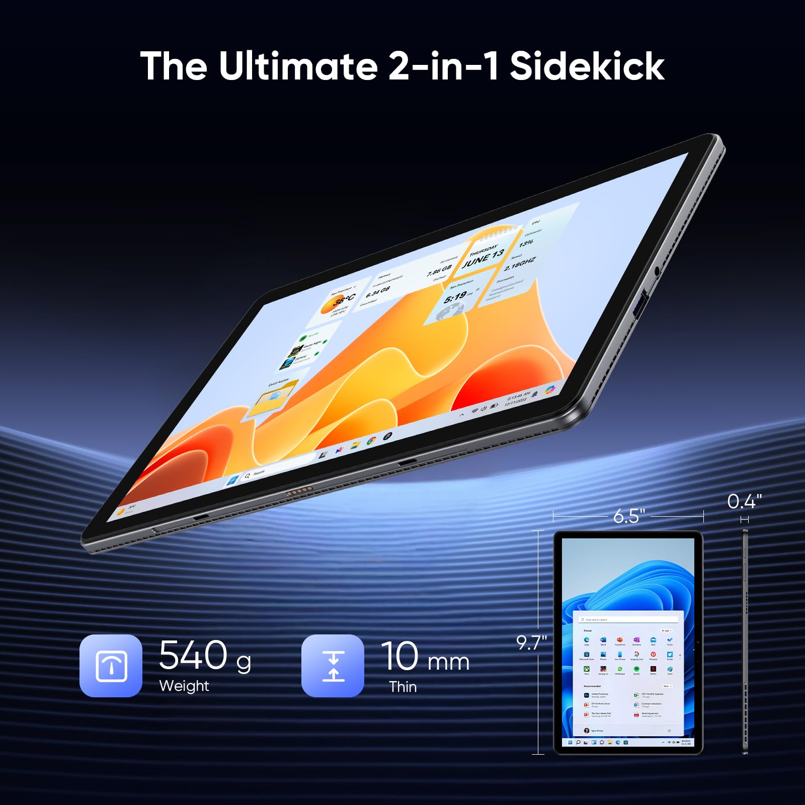 10,1" 2 en 1Tablette 12Go RAM, 256Go SSD, Win 11 Pro Processeur Inte M3-8100Y (jusqu'à 3,40 GHz) |Écran Tactile avec Stylet et Clavier | WiFi 5,BT5,HDMI (Tablette 10,1" avec Clavier et Stylet)