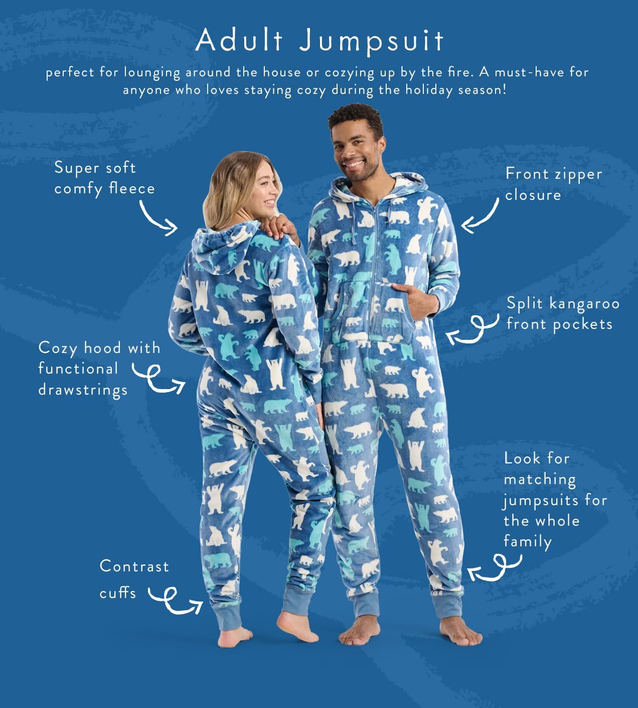 Little Blue House Unisex Adult Family Hooded Fleece Jumpsuit