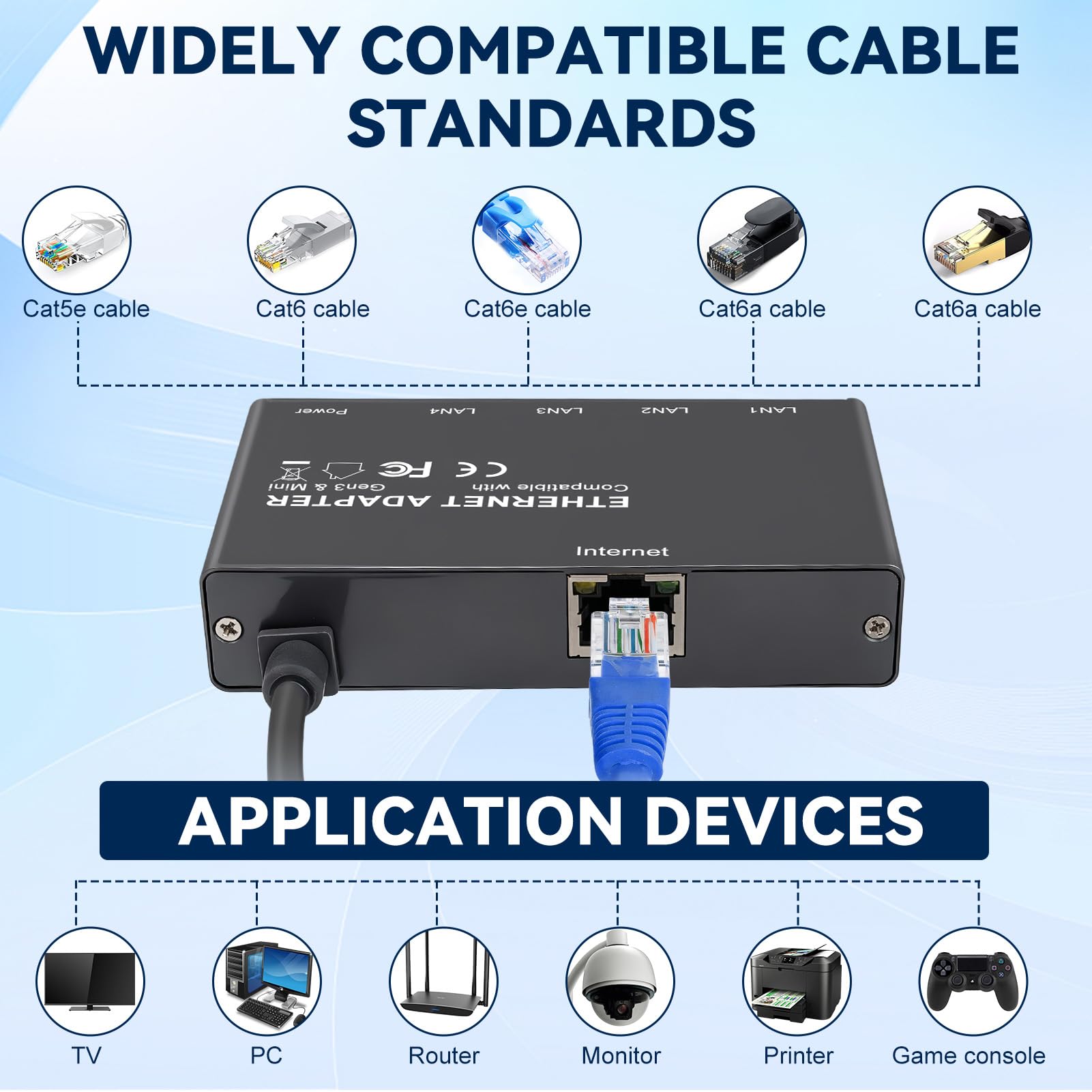 adapter Ethernet Gen 3/Mini, 4 porty RJ45 do przewodowych sieci zewnętrznych, podłączenie 4 urządzeń jednocześnie, szary