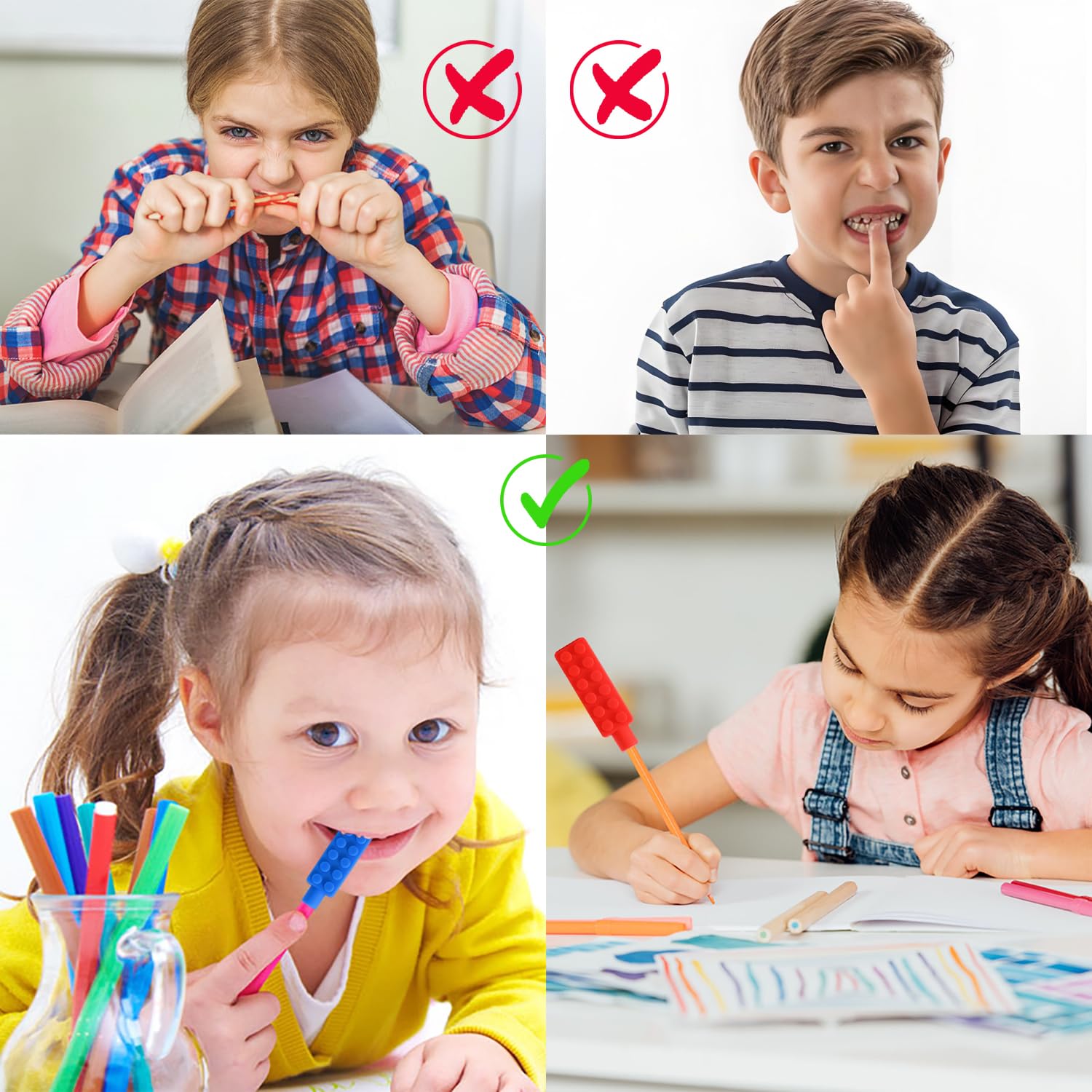 Lot de 4 Embouts de Crayon À Mâcher Silicone Sensoriels pour Dentition, Autisme, TDAH, Enfants
