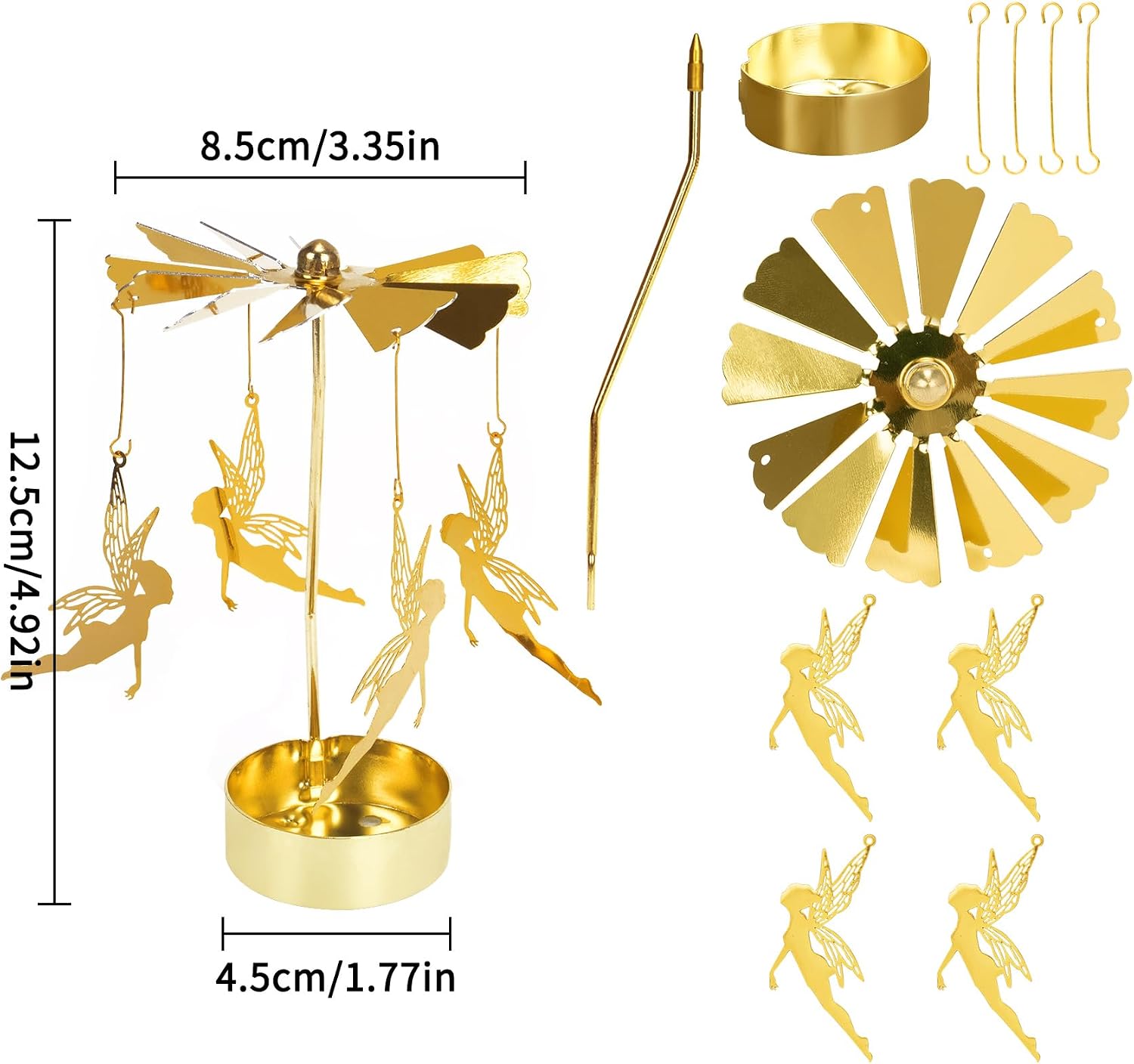 Spinning Candle Holder, Gold Tea Lights Candle Holder Fairy Carousel Candle Spinner, Rotating Metal Candle Holders for Table Centerpiece Angel Candle Holder for Christmas Festival Home Decor