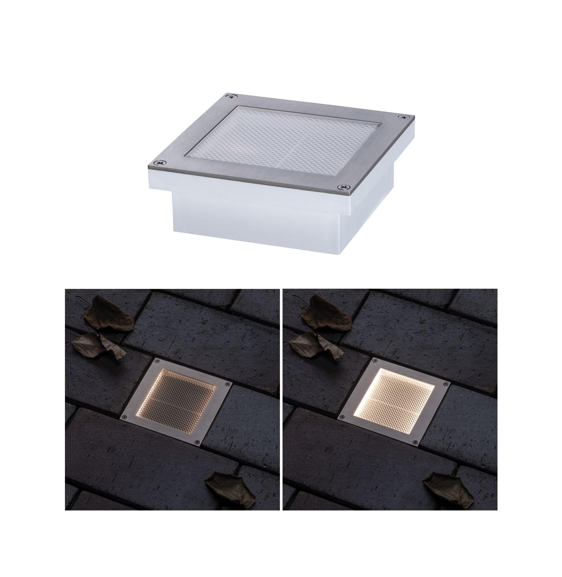 Paulmann 94238 Aron Spot solaire encastrable au sol LED carré avec 1 ampoule 0,7 W en acier inoxydable et plastique Blanc chaud 3000 K