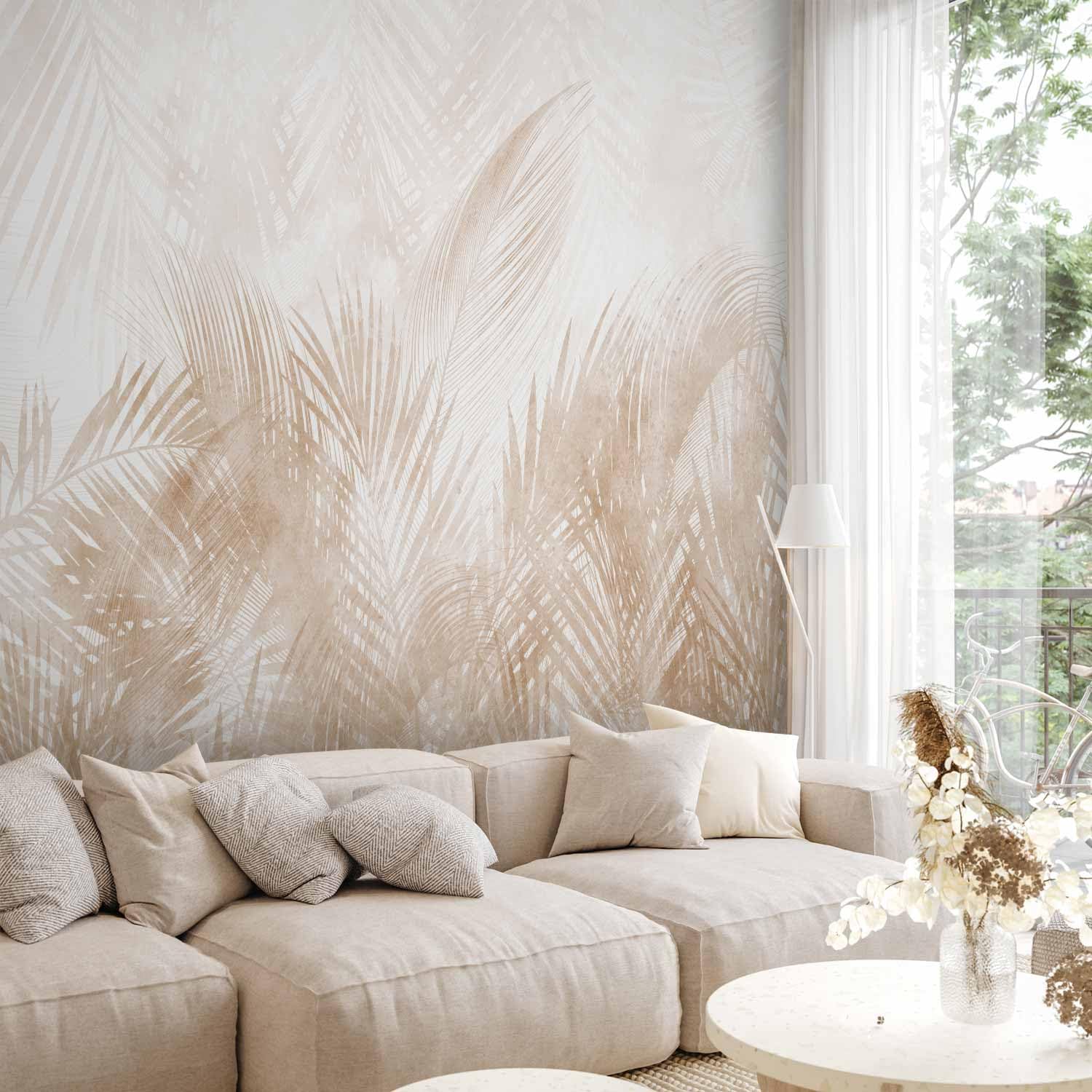 murando Carta da parati Foglie 400x280 cm Fotomurali in TNT Murale alla moda Decorazione da Muro XXL Poster Gigante Design Carta per pareti Natura Foglie di Palma Botanico beige b-A-10300-a-b