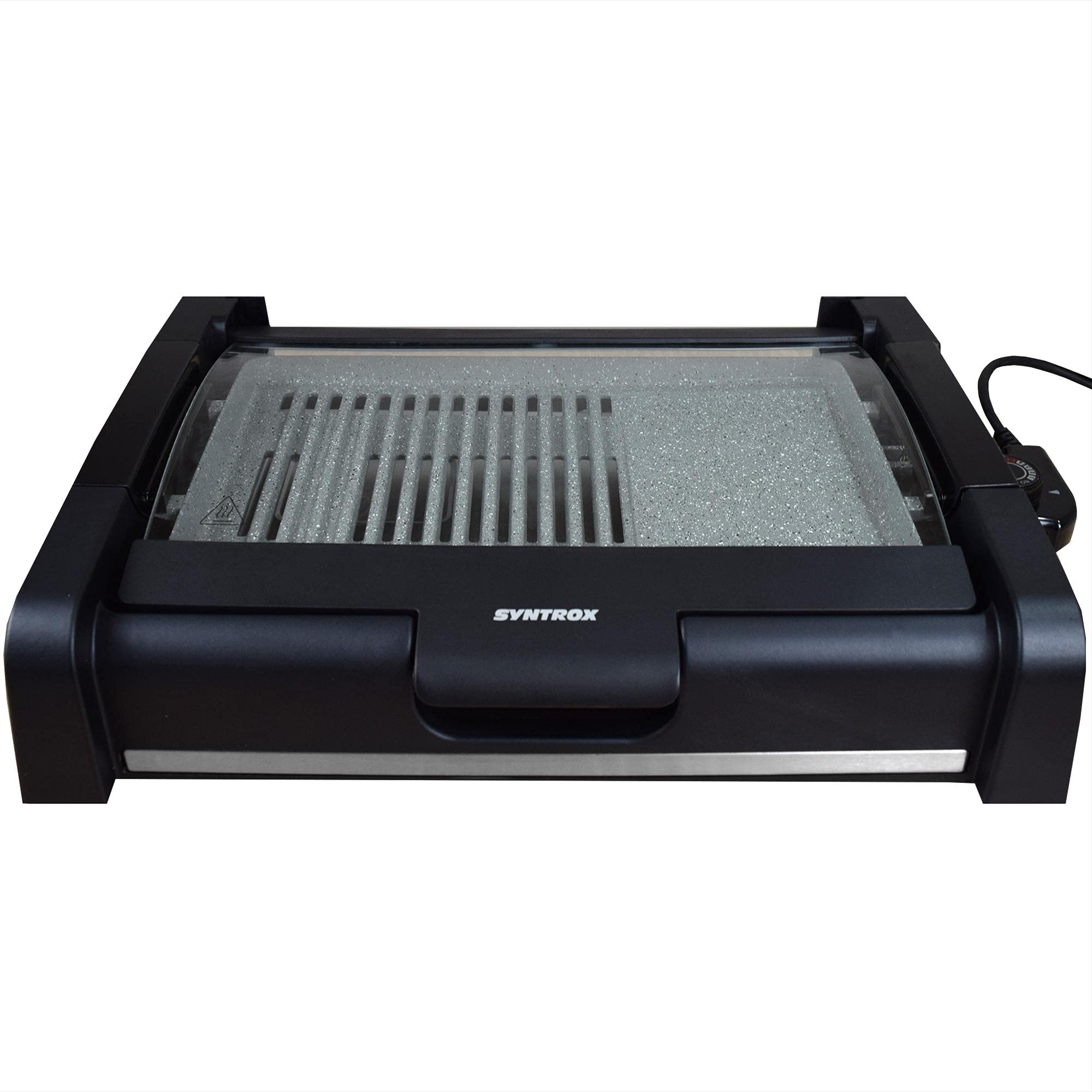 Syntrox Germany elektrischer Tischgrill mit Keramik Grillplatte und Glasdeckel BBQ Grill Elektrogrill Barbecue TG-2200W