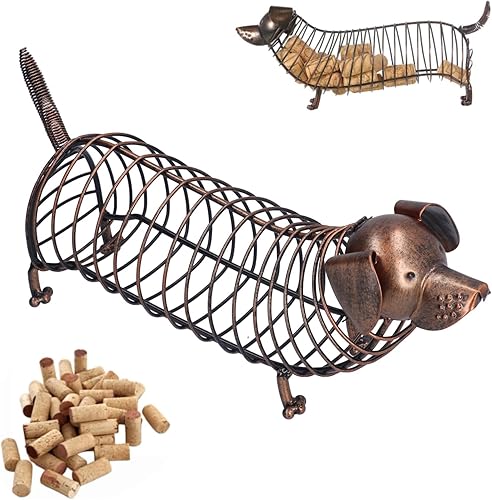 Cyrank Soporte de corcho de vino de metal, con forma de perro salchicha, lindo soporte de corcho para perros, caja de almacenamiento decorativa,