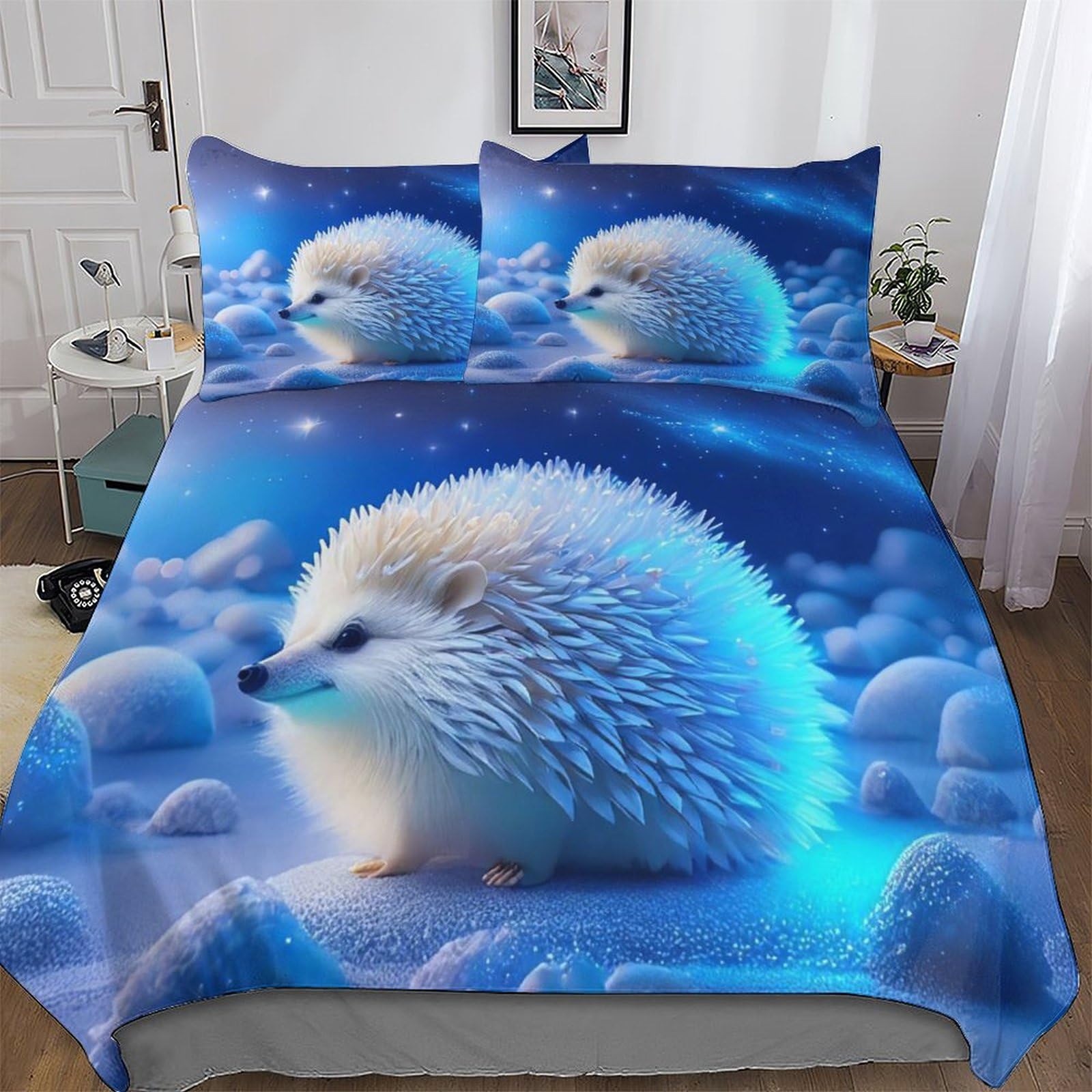 Housse de couette hérisson 220x240 cm avec taies d'oreiller en microfibre douce pour lit adulte