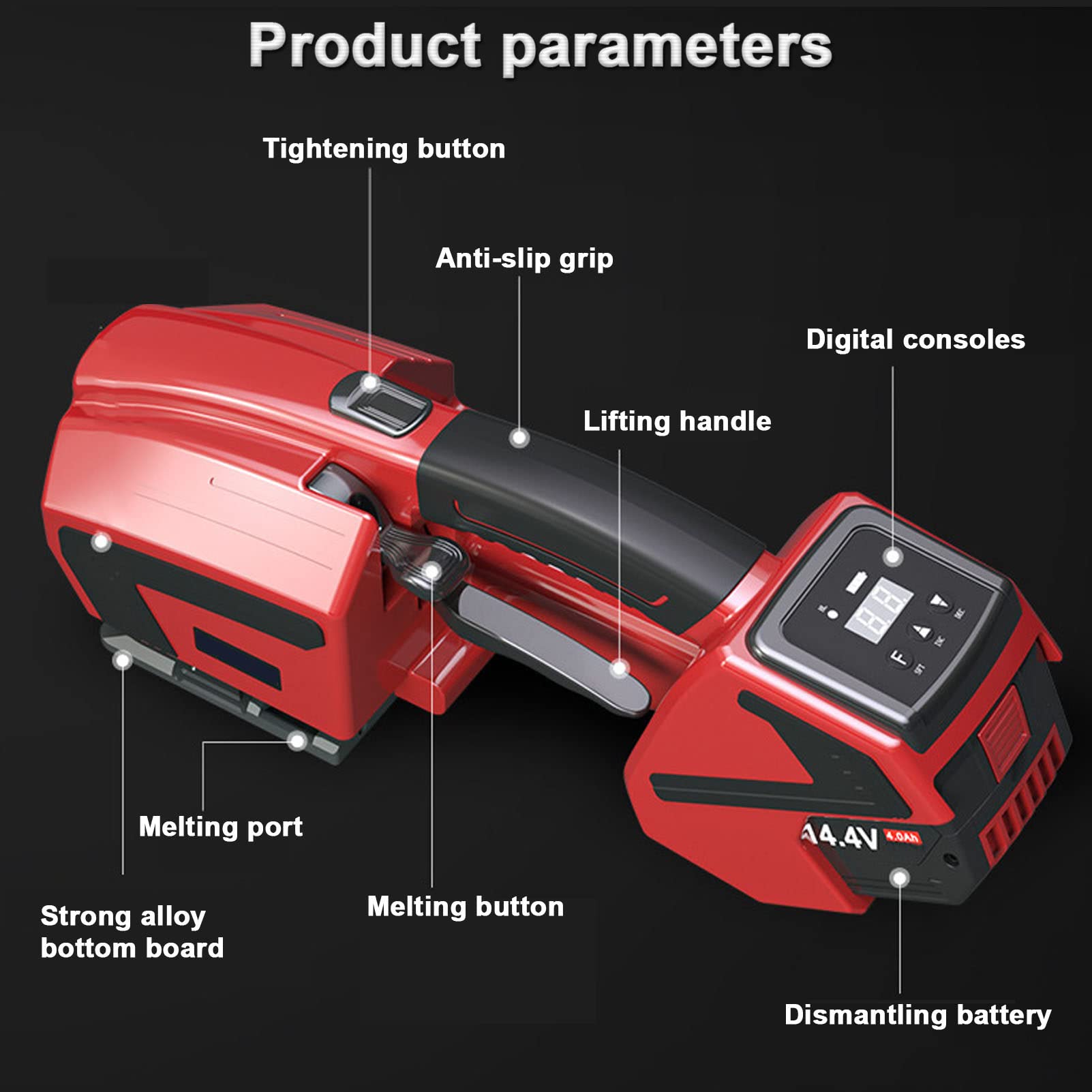 Cercleuse électrique, cercleuse Automatique pour feuillards PP/Pet, alimentée par Batterie 4 000 mAh, avec écran LCD pour caisses-palettes, 1 Batterie