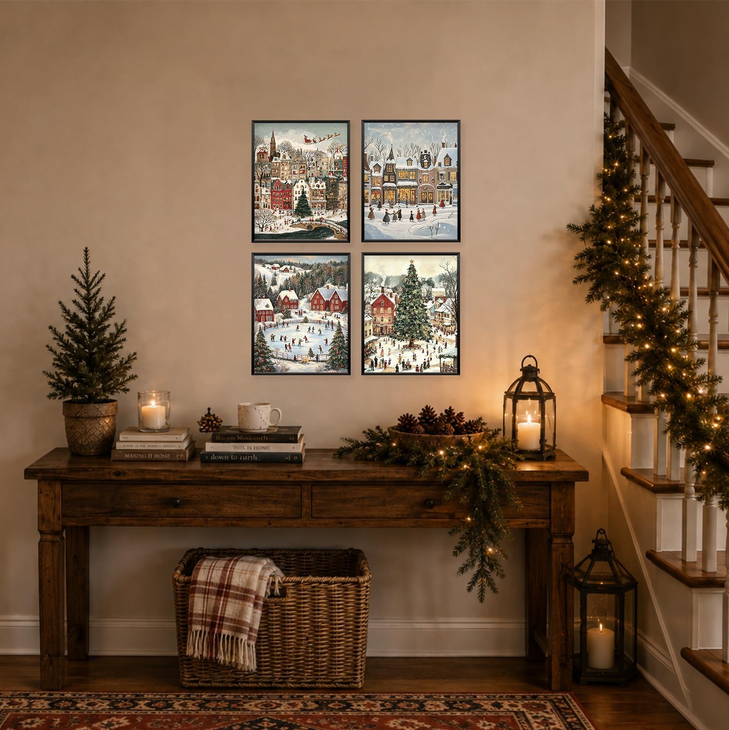 Locomiss Christmas Town Christmas Village Houses Retro Rustic Wall Decor image 5
