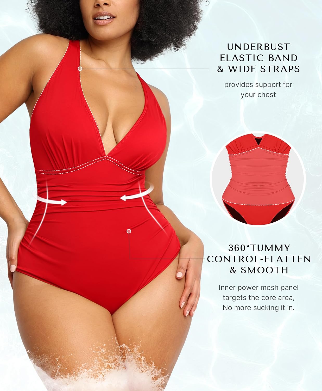SHAPELLX Tummy Control Swimsuits for Women Shapewear Bathing Suit Cut Out Shaping Swimsuit One Piece Swimwear Red Large