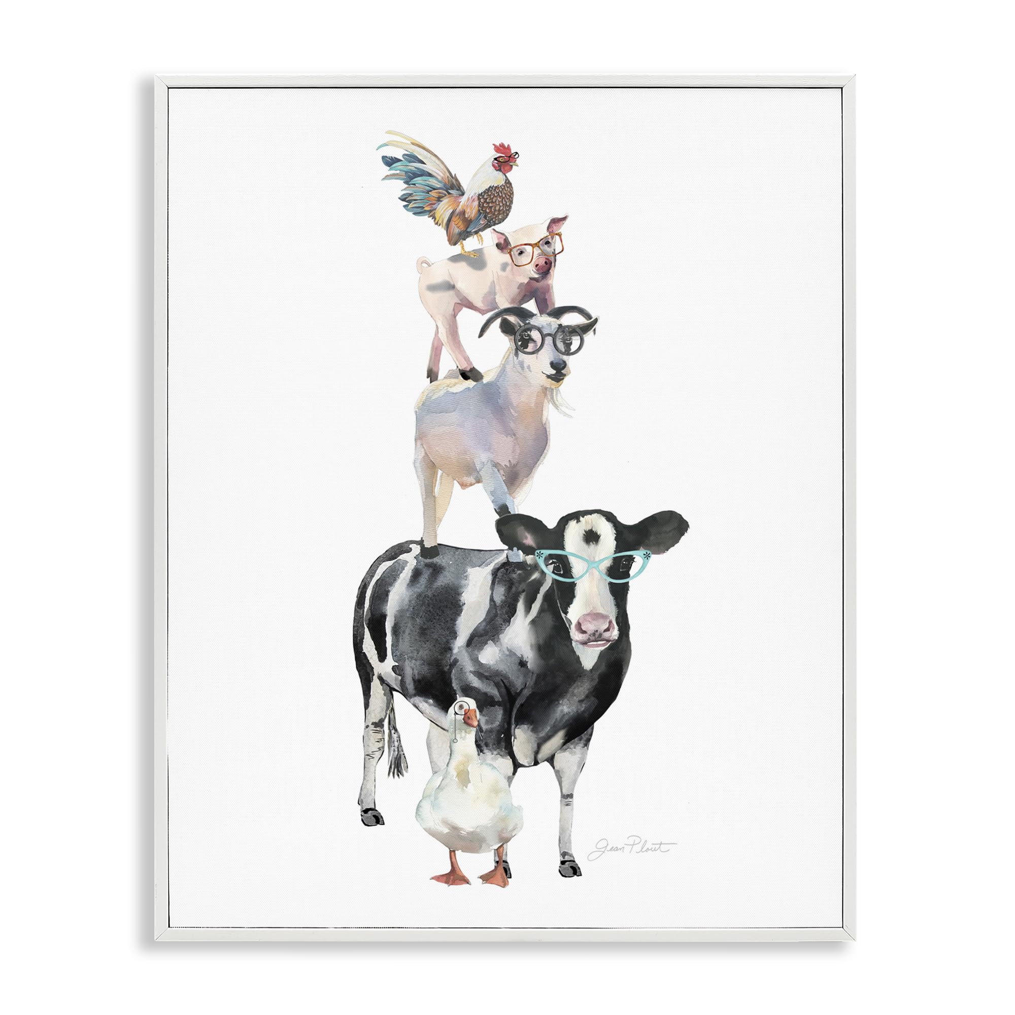 Famille d'animaux de la ferme par Jean Plout Stupell Industries giclée encadrée 20x16 cm