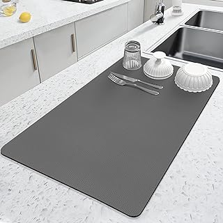LOPNUR Kitchen Dish Drying Mat, 24"x16" Large Dish Drying Mats for Kitchen Counter, Super Absorbent Dish Drying Pad, Diatomite Coffee Mat Heat Resistant Mat with Anti-slip Rubber Backed, Grey