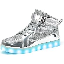 IGxx LED Light Up Shoes for Kids Boys Girls Sparkly Sneakers | Glitter | Hook-and-Loop | Retro Style | Boots