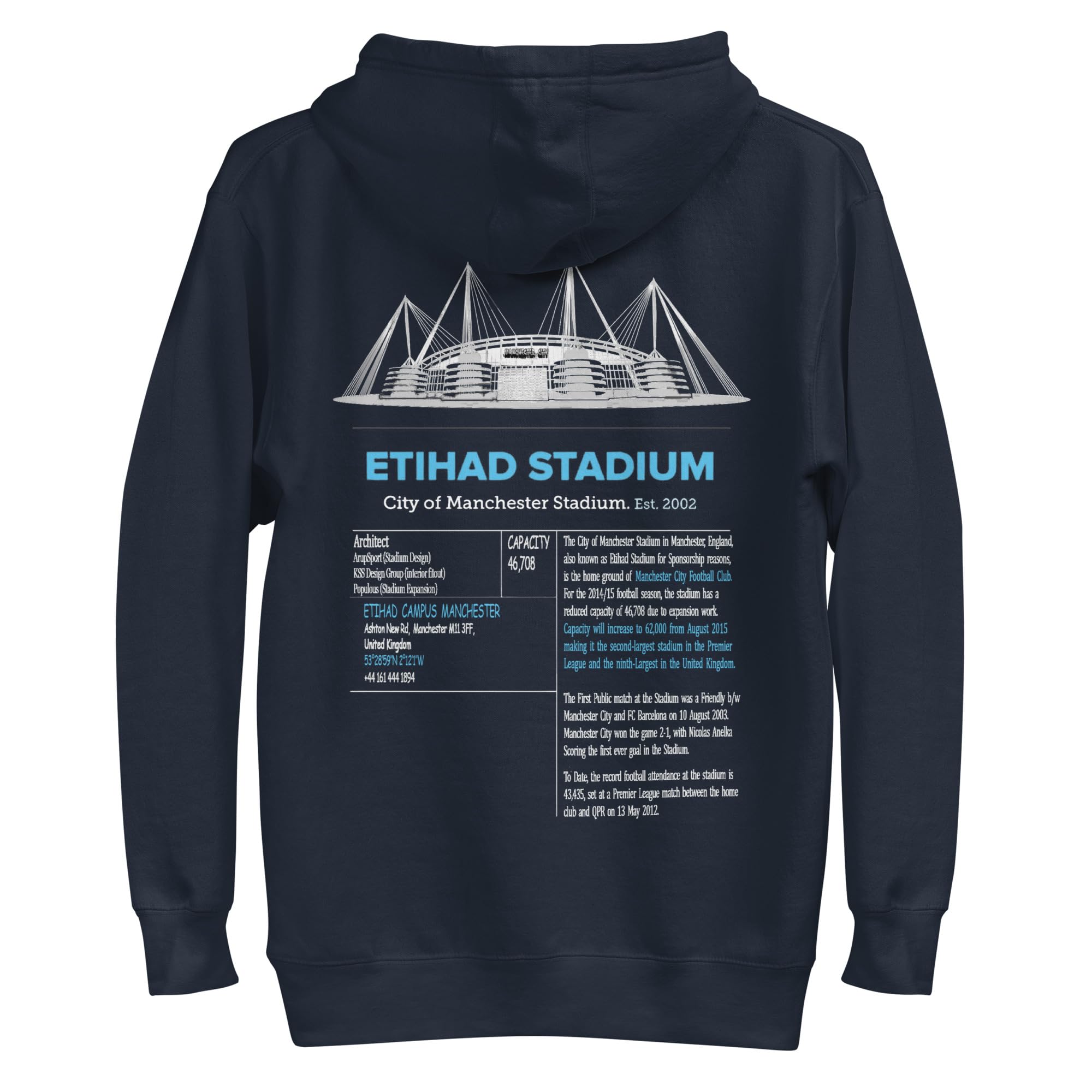 Cotton Blend Hoodie, Etihad Stadium Design with Team Logo, Stadium Facts Print, Football Club Supporter Apparel Heavy Winter-picture-56