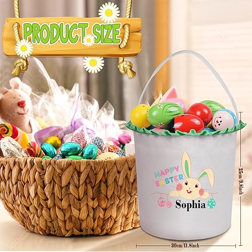 Miniatura 49 de Cesta de Pascua para niños, cestas de Pascua personalizadas con nombre, cesta de conejo de Pascua, cesta de caza de huevos de Pascua, bolsas