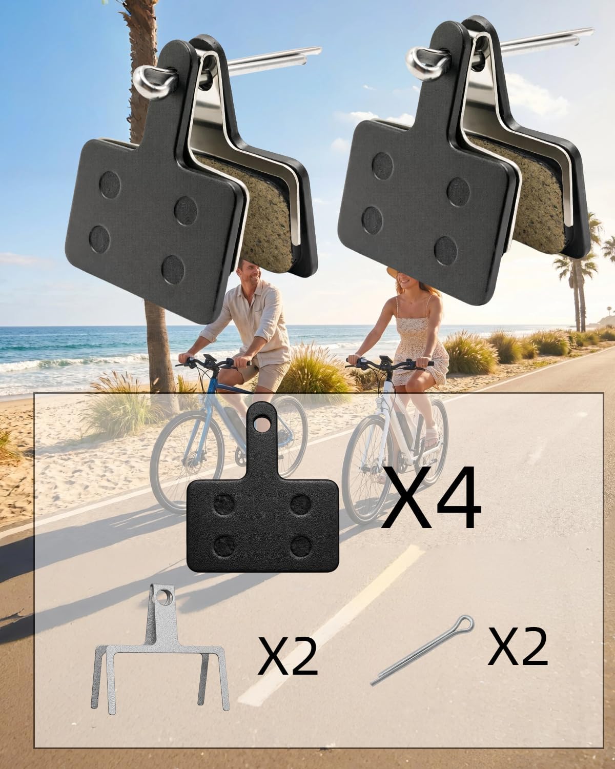 2Pcs Resin E-Bike Brake Pads for Rad Power Bike, Low-Dust & Whisper-Quiet Rear Front Disc Brake Pads for RadWagon/RadMini/RadCity/RadRover, Electric Bike Accessories Replacement Parts