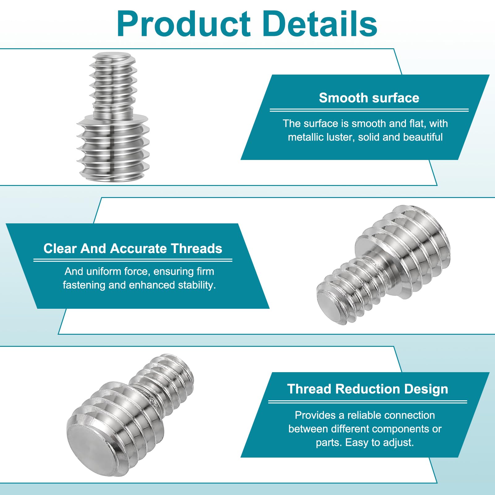 PATIKIL 1/4"-20 to 3/8"-16UNC Double End Threaded Stud Screw Bolt - Image 3