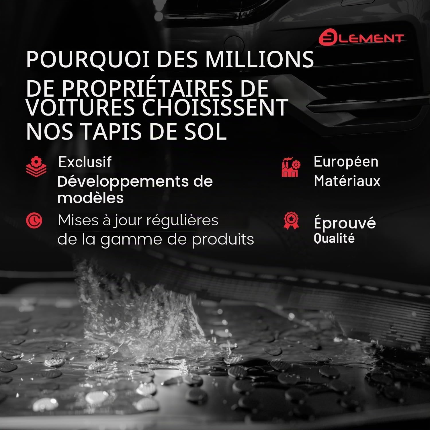Element Tapis de Sol Voiture en TPE pour 3D Fiat 500x, 2014->, (Europe), sur Mesure, antidérapants, imperméables, Bords Hauts, Protection Toutes Saisons, Facile à Nettoyer