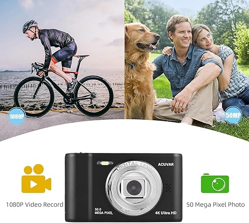 Miniatura 7 de Acuvar Cámara digital, cámara FHD 1080P para niños, cámara de 50 MP para apuntar y disparar con zoom de 16X antivibración, cámara pequeña portátil
