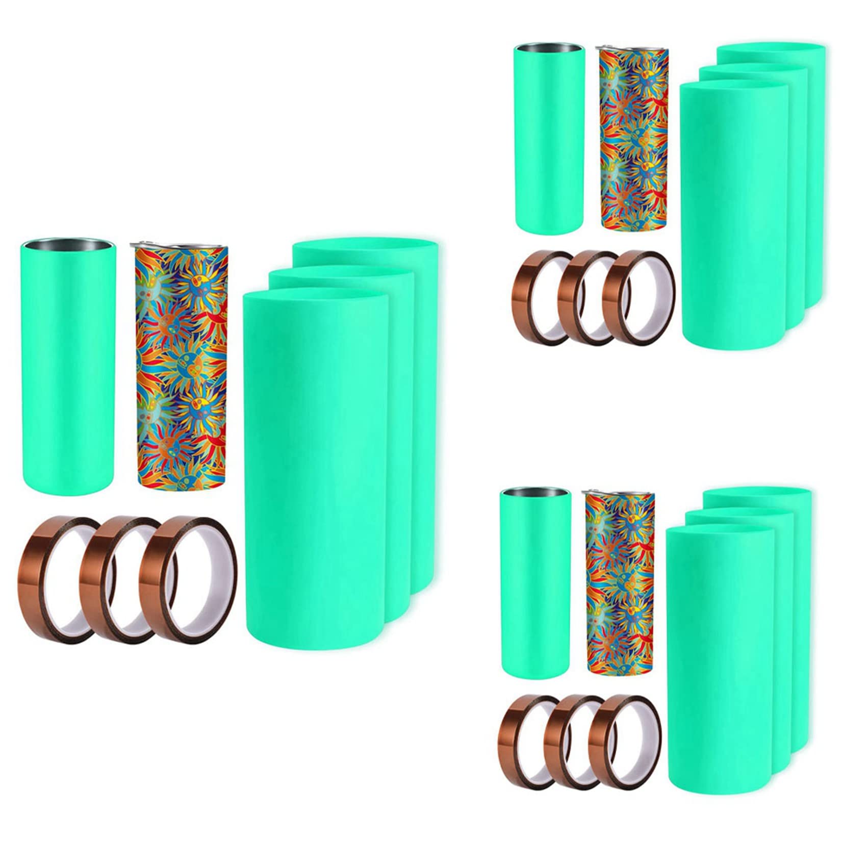 Jnchdghwa Green 9 Set Sublimation Tumblers Silicone Bands Sleeve For 20 Oz Skinny Straight Blanks Cups With Transfer Tapes,Press Machine