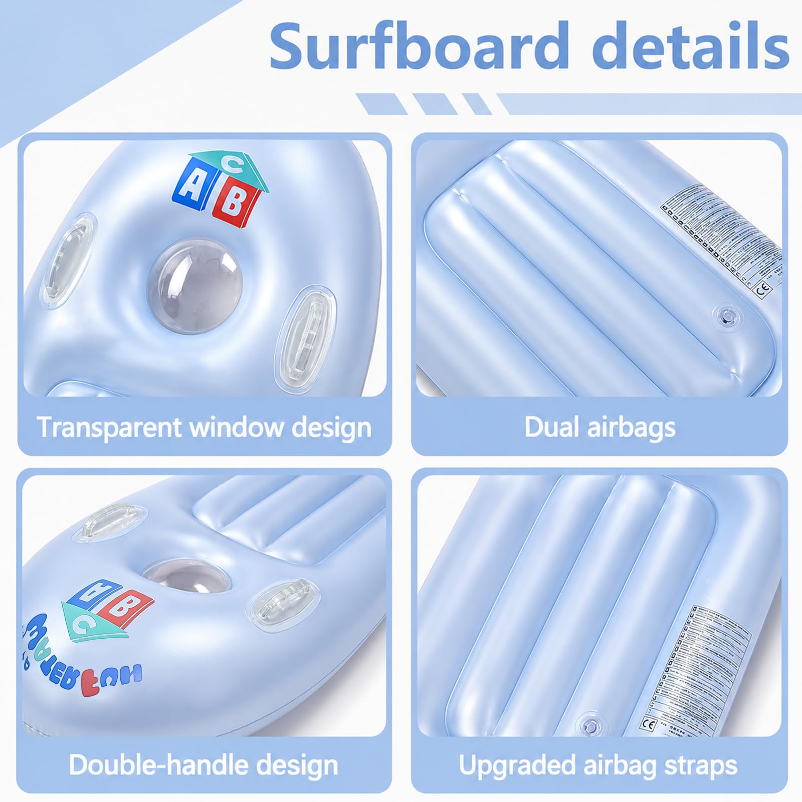 Schwimmbrett Bodyboard Aufblasbar, Surfbrett Bodyboard mit Griffen, Schwimmhilfe Aufblasbar Kinder, Aufblasbares Bodyboards für Strand, Wasserrutschbahn, Pool - 118 x 52cm