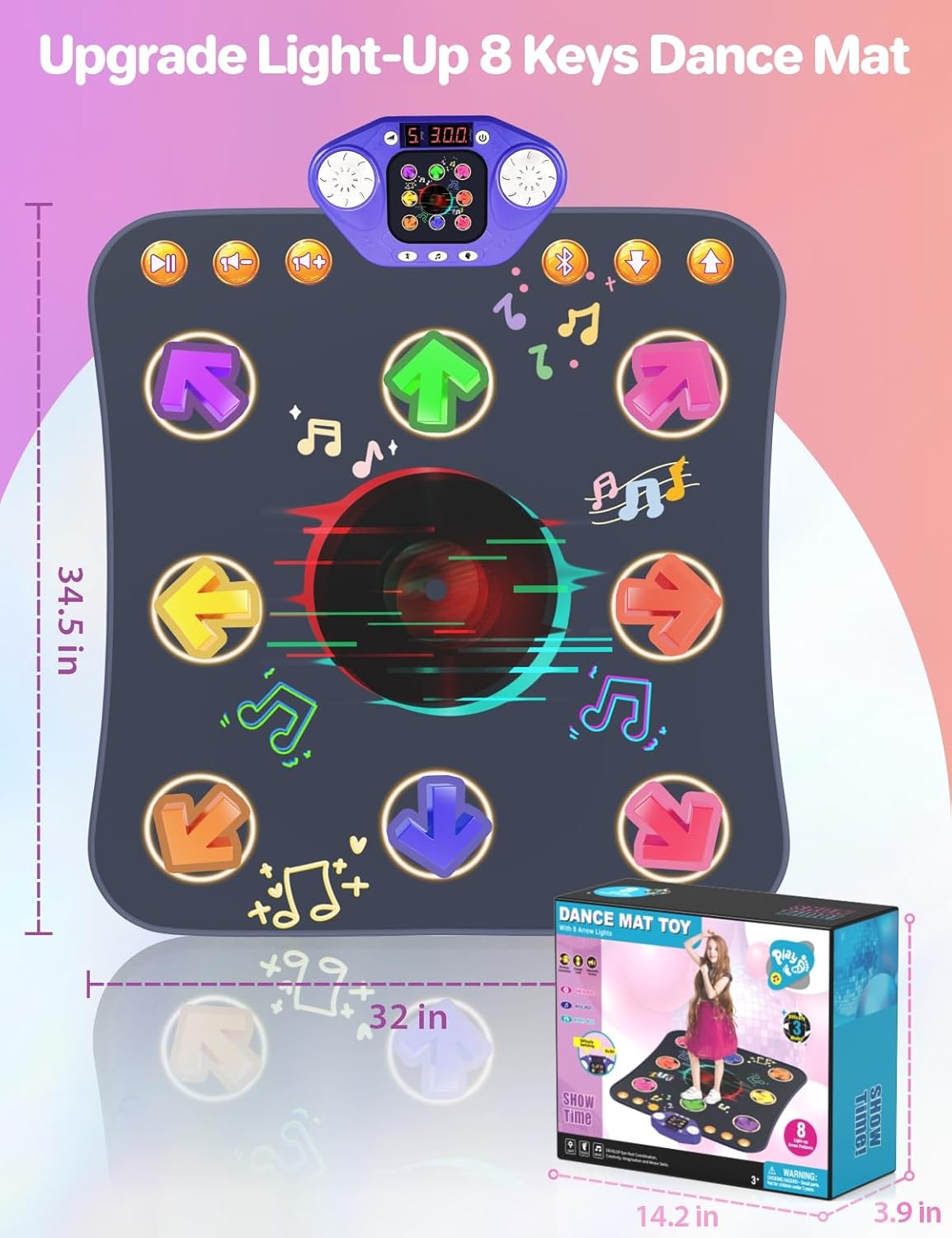 Dance Mat Toys for 3-12 Year Old Kids,Bluetooth Dance Pad with Light-Up 8 Keys,Interactive Dance Game with 4 Modes,Non-Slip & Built-in Music,Christmas Birthday Gift for Girls,Boys,Blue - Image 7