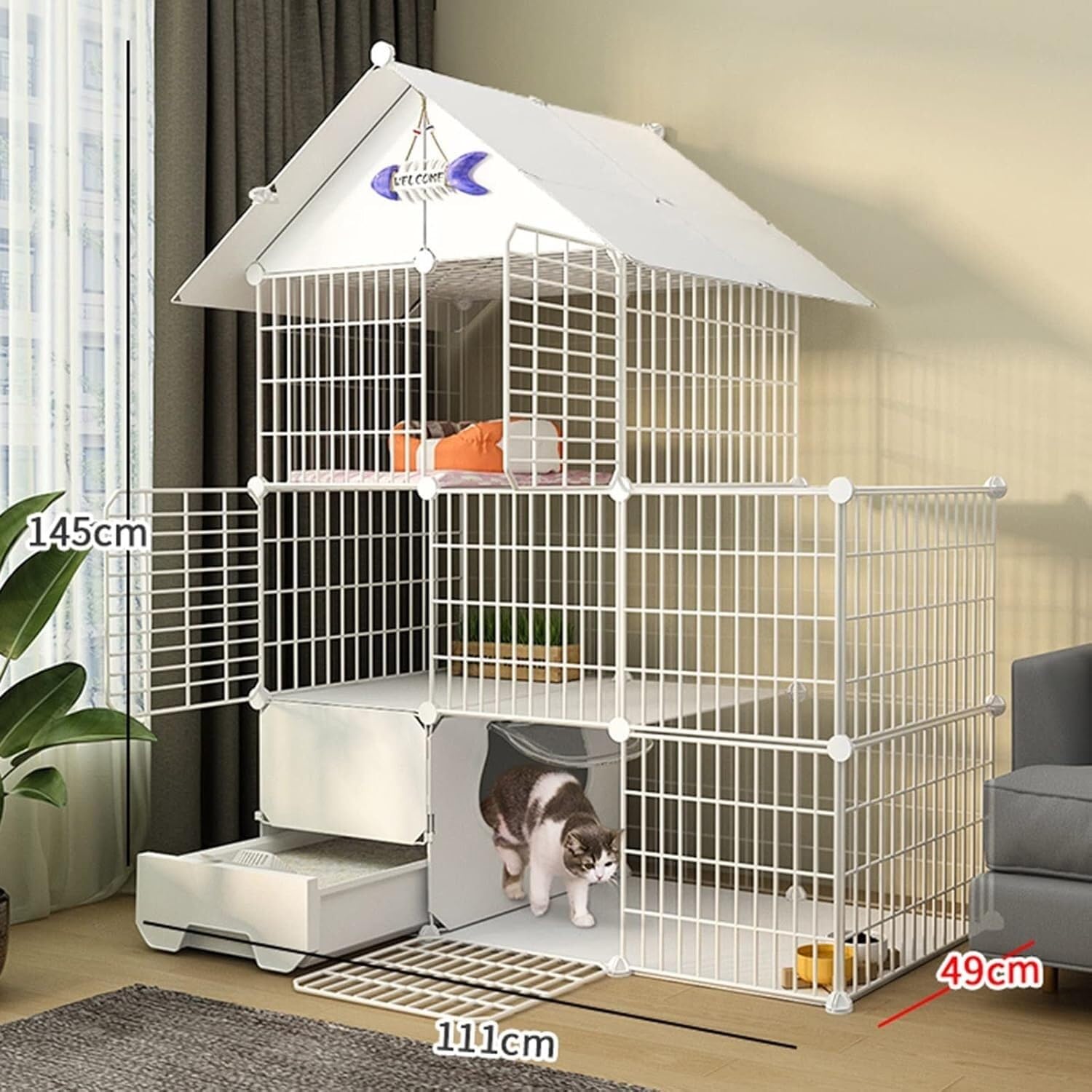 Recinto Pieghevole – con lettiera e for Piccoli Animali Domestici(Set C,111 * 49 * 145CM-A)