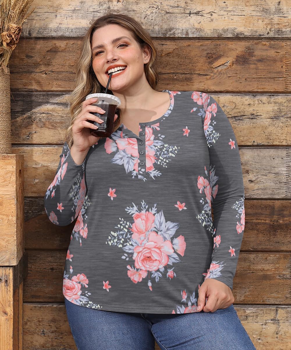 RITERA Womens Plus Size Top Long Sleeve Henley Shirt Fall Casual Pullover XL-5XL - Image 3