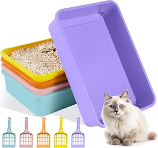5 Pcs Kitten Small Litter Set, Open Cat Litter Box with 5 Scoopers - Medium & Large Portable Box for Small Pets - 12.6 x 8.7 x 2.8 Inch