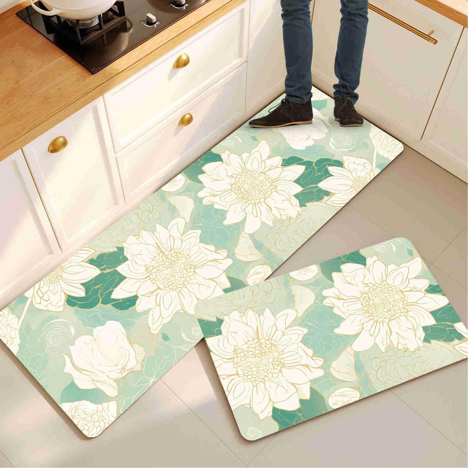 Alfombras de cocina lavables antideslizantes juego de 2 alfombra pasillo larga verde