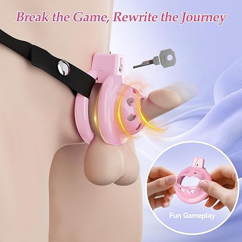 Miniatura 20 de Preciosa jaula de castidad masculina rosa, dispositivos de castidad ligeros con cabeza de silicona suave, 6 anillos para el pene para el pene, jaula