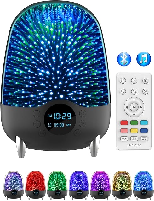 Night Light Bluetooth Speaker,Eyesound 3D Galaxy Bedside Lamps RGB Colour Changing LED,Table Lamp 3000mAh Battery with Remote Control,Desk Nightlight for Bedroom Living Room,Gift for Baby Kids Adults