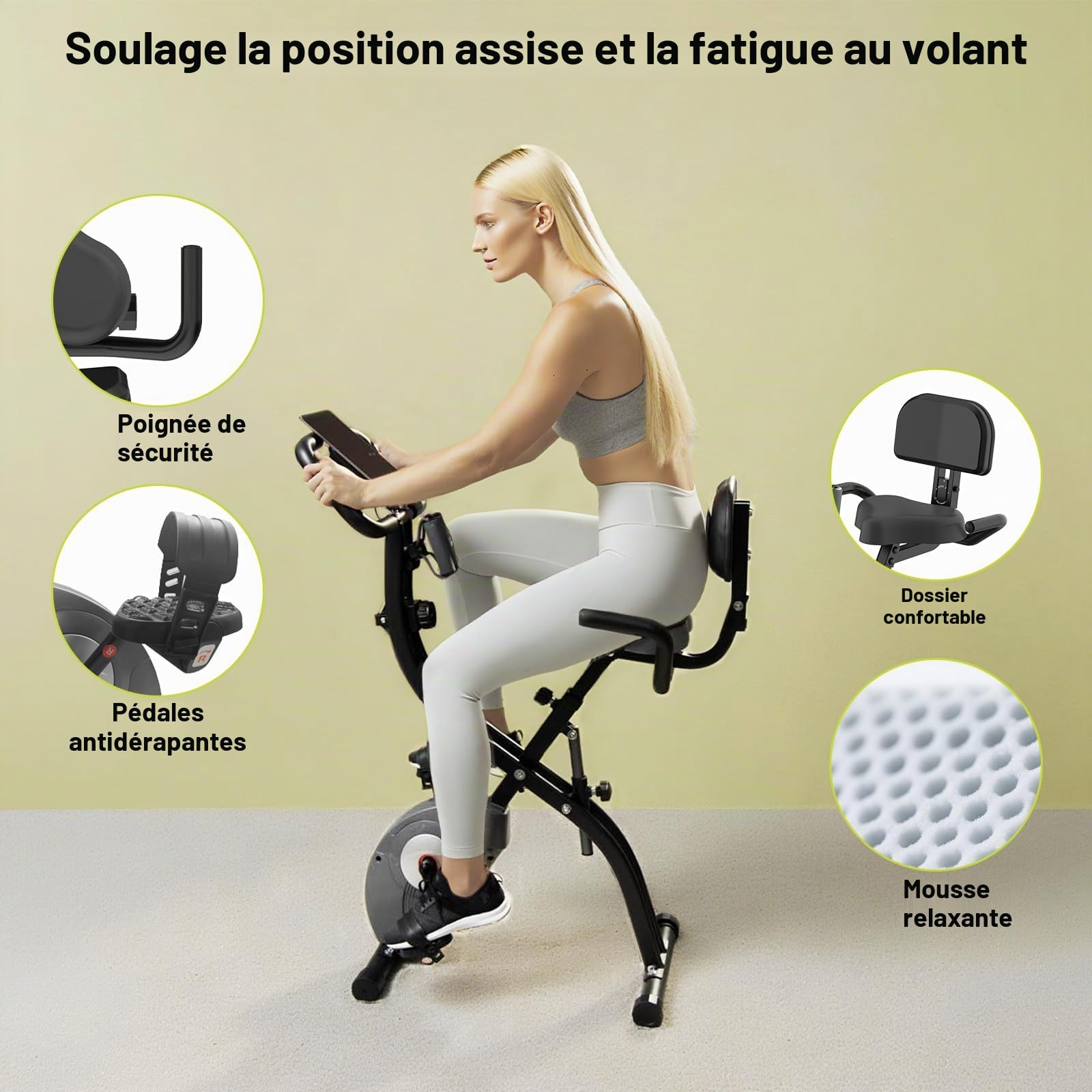 ATIVAFIT Vélo d'Appartement Pliable Vélo d'Entraînement avec Ecran ACL à Capteur de Pouls Manuel, Sièges et Poignées Confortable