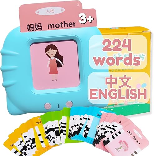 ZEENKIND Tarjetas didácticas para hablar en inglés chino para niños, juguetes con 112 tarjetas didácticas, 224 palabras, tarjeta didáctica