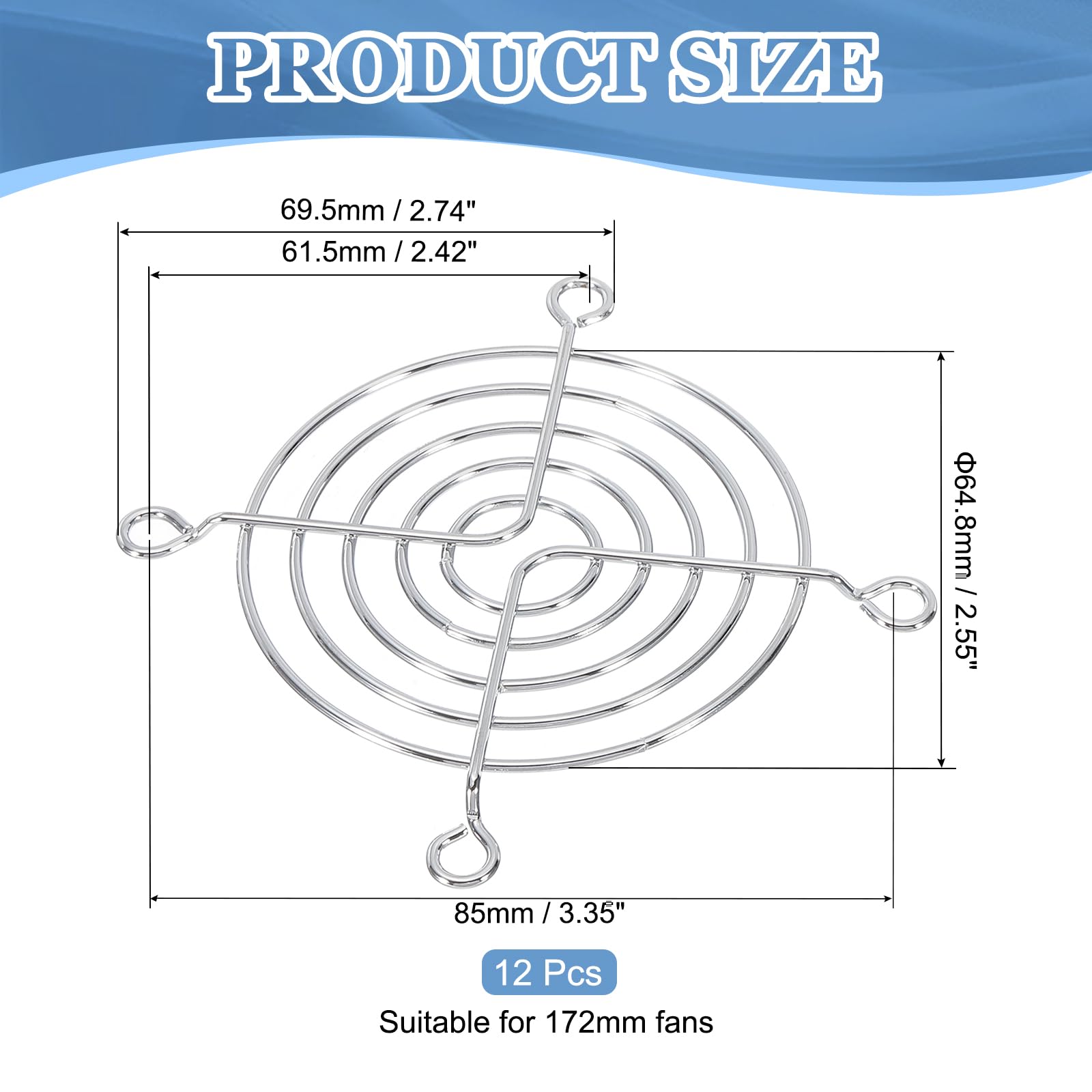 PATIKIL 70mm Fan Finger Grill, 12 Pack Metal Grill Protector Guard Fan Protective Cover for 70mm Exhaust Fans Equipment Computer DIY - Image 2