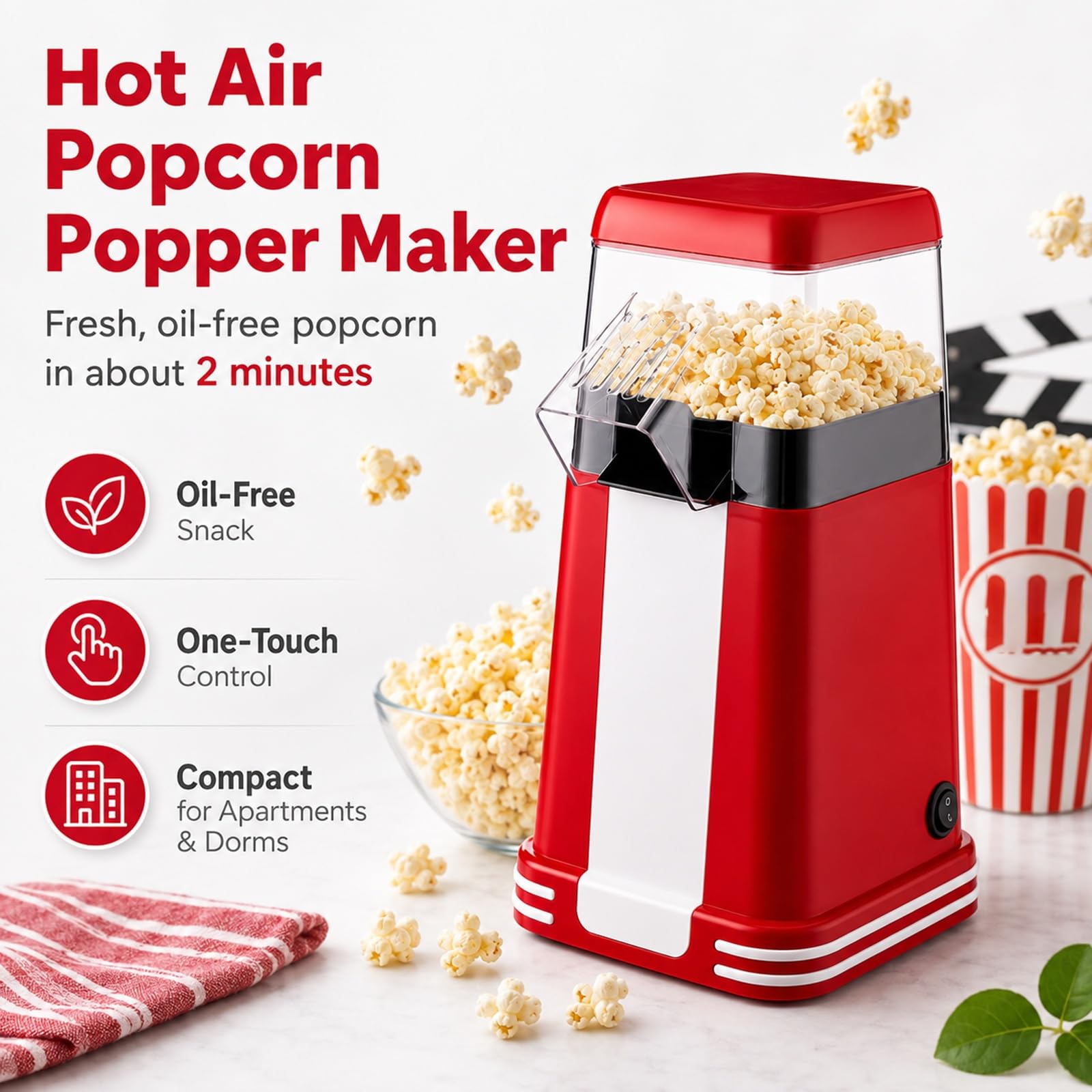 Máquina Rápida for Hacer Palomitas de Maíz con Aire Caliente Sin Aceite | Pequeña Máquina Eléctrica de Palomitas for Cine en Casa Entregando Bocadillos Sanos Frescos en Dos Minutos