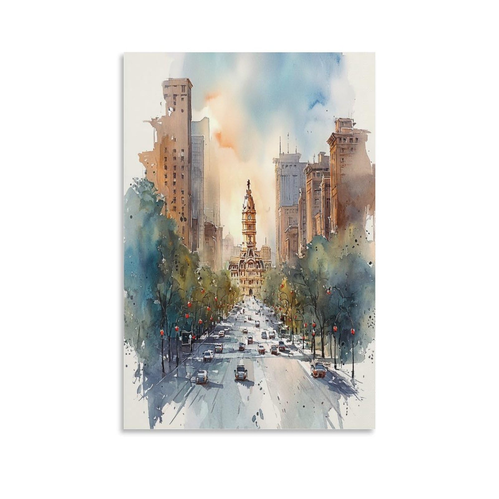 XWYMXZ Denver Watercolor Painting Colorado Rocky Mountains Retro Poster 20x30inch(50x75cm) Vintage Watercolor Canvas Art