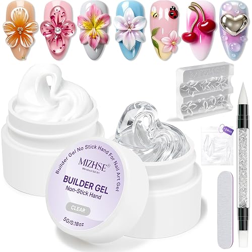 MIZHSE 3D Sculpting Gel for Nail Art, 2PCS Clear and White 3D Molding Gel