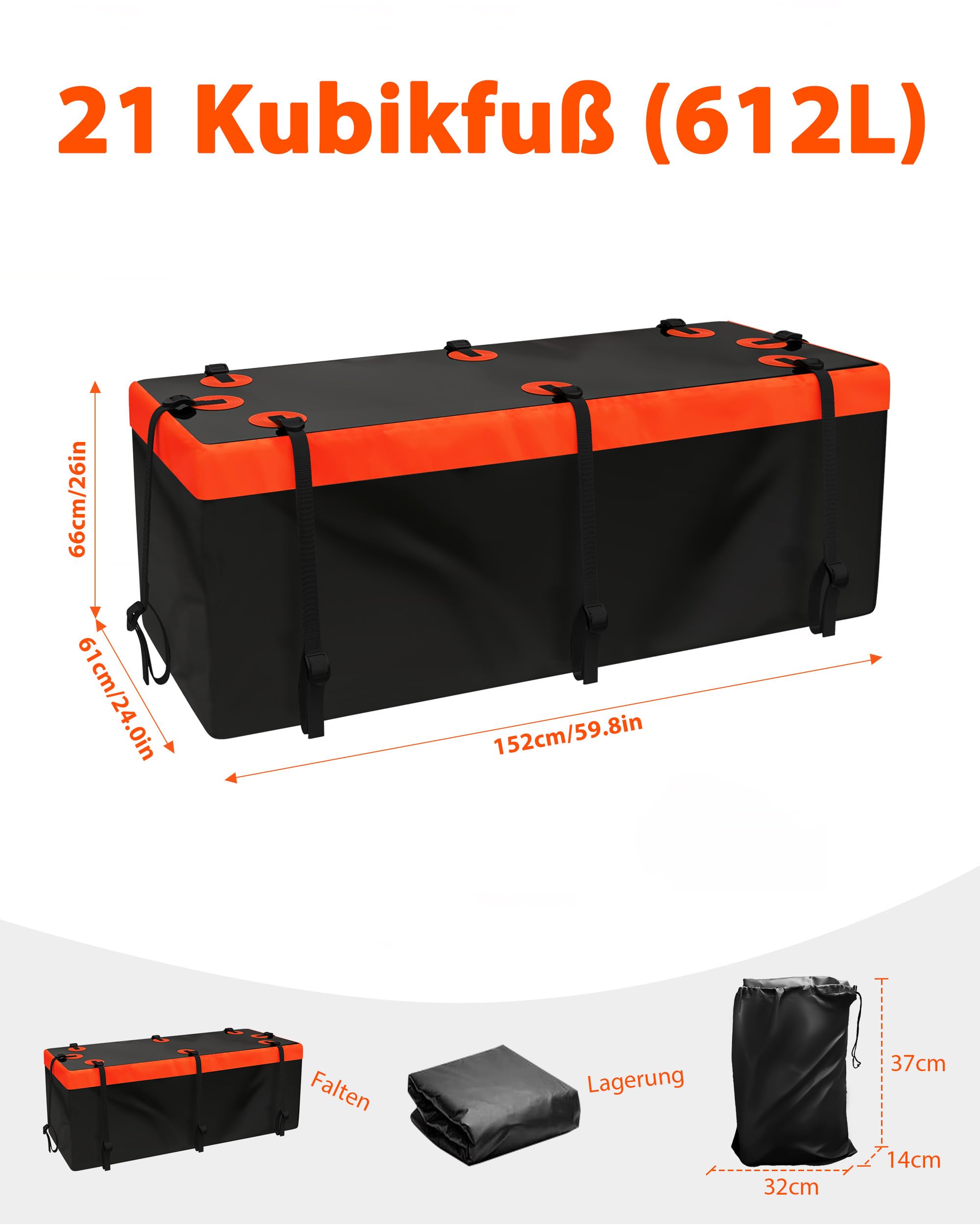 Signstek Enganche de remolque para maletero trasero plegable e impermeable: 612 litros | Dimensiones