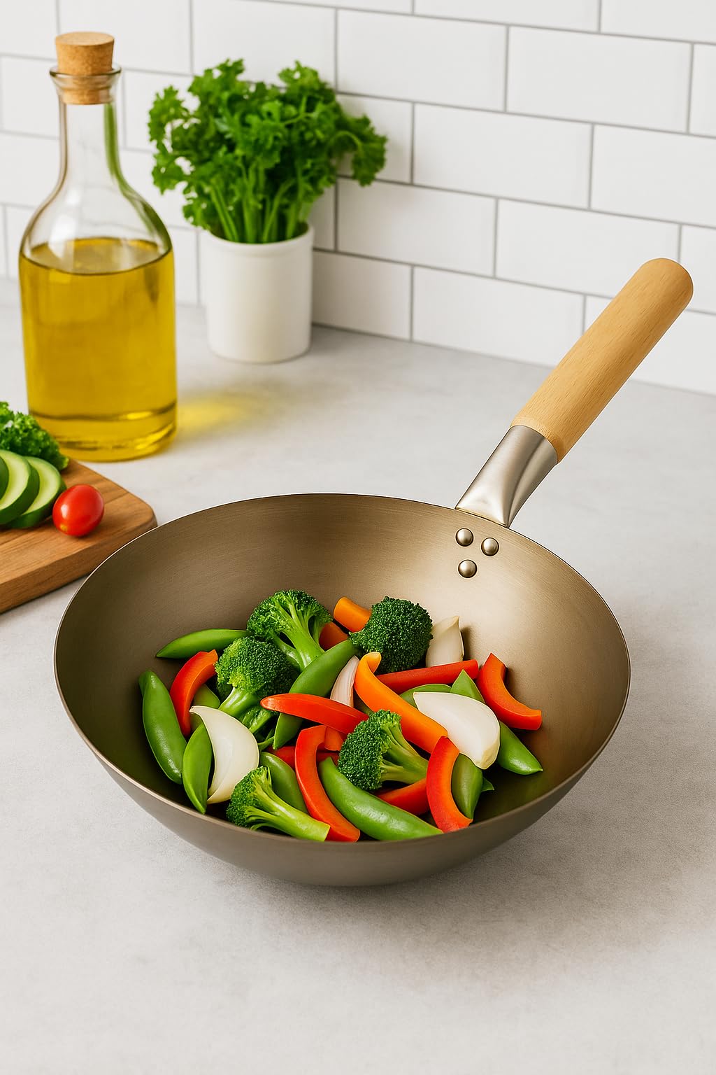 Wok para barbacoa de 30 cm, de acero resistente, para verduras, pescado y carne, Wok para una perfecta circulación del calor, ideal para barbacoa de gas y carbón