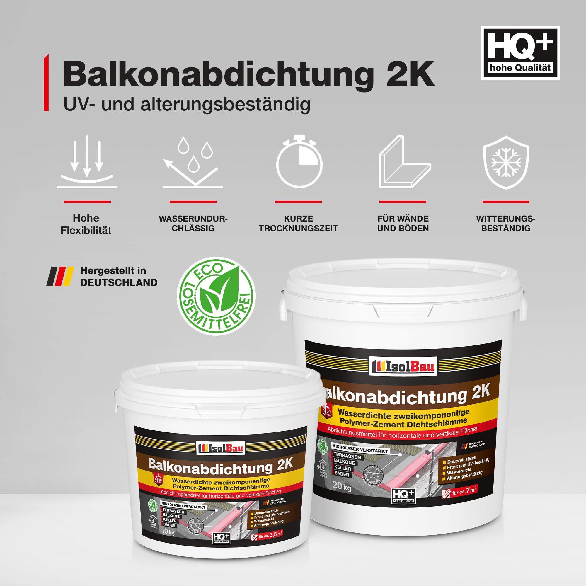 Isolbau Balkonabdichtung 2K - 20 kg Flexibel Dichtschlämme zur Abdichtung von Balkon, Terrasse, Bad, Keller, Dusche