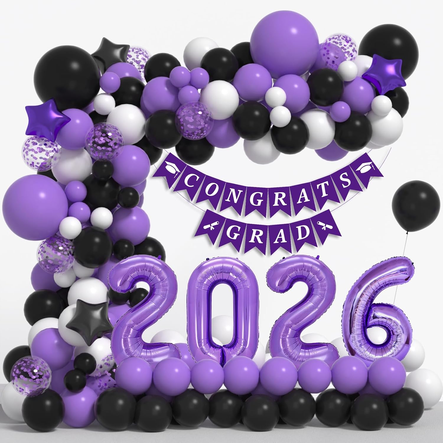 Graduation Decorations Class of 2026: Purple and Black Graduation Balloon Arch Garland Kit and Purple Confetti Balloons Congrats Grad Banner 2026 Foil Balloon Decorations For Grad Party