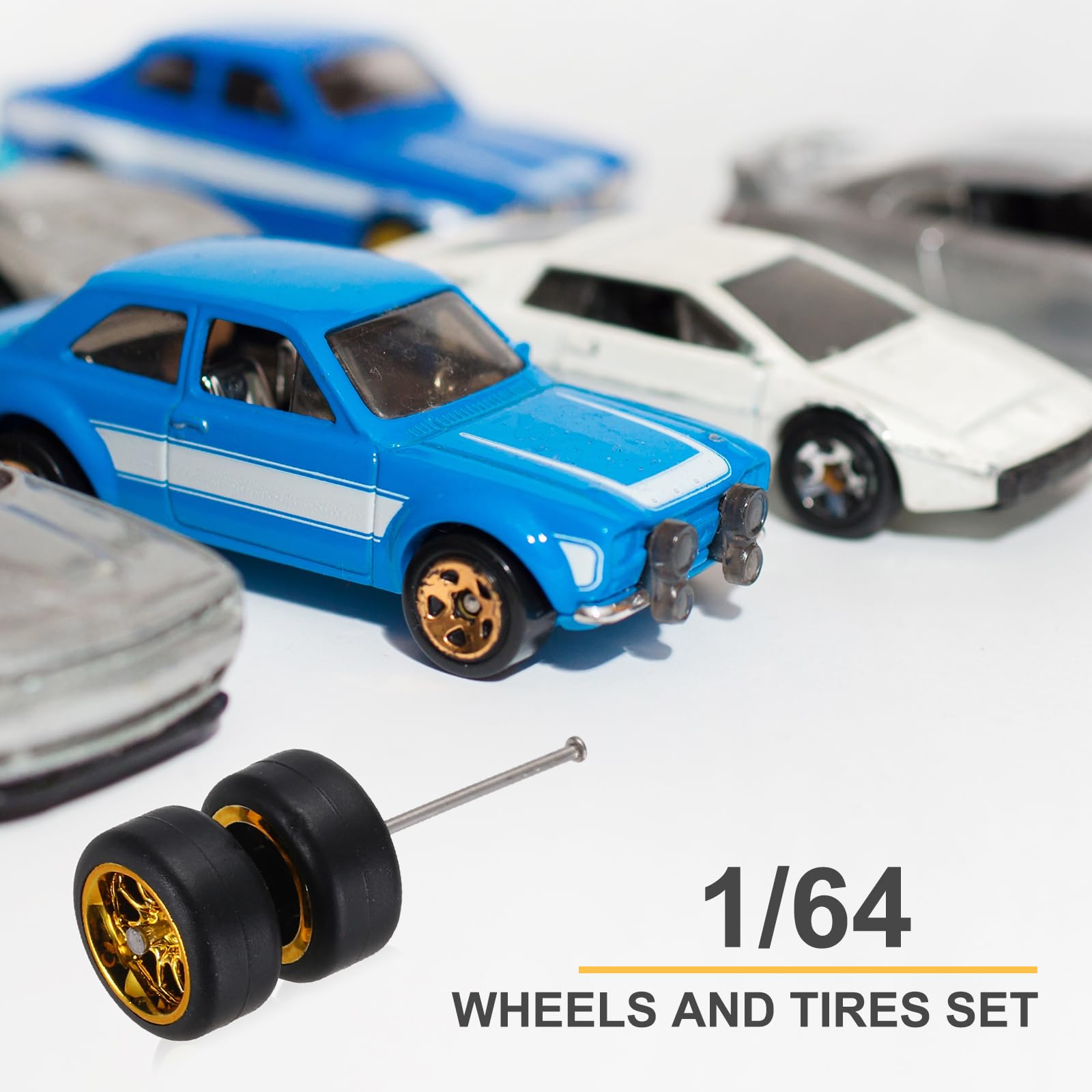 QUARKZMAN 4 Set 1/64 Räder Und Reifen Set Echte Riders Felgen Inklusive Achsen Für RC Diecast Auto DIY Modell 10-Speichen Gold Silber Schwarz Weiß Felgen