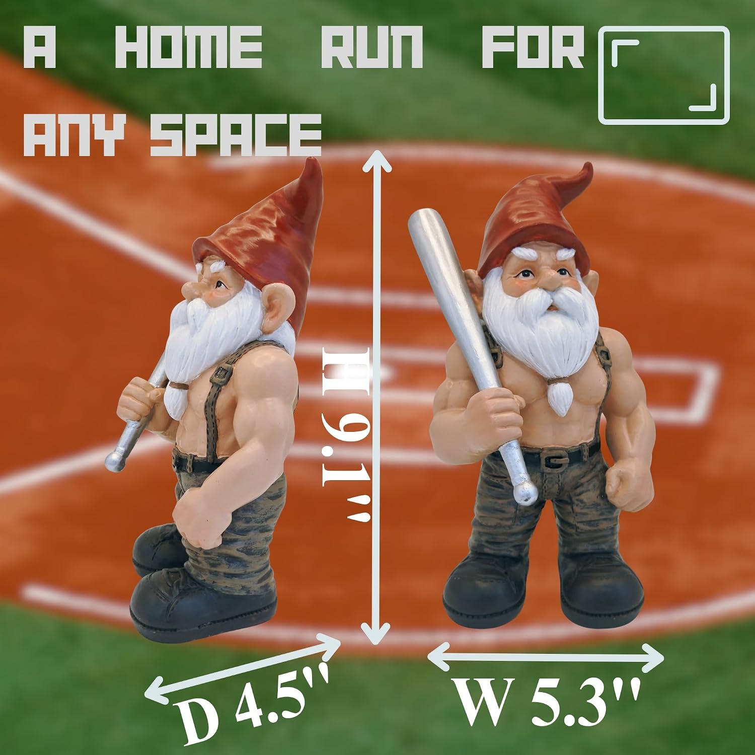 Funny Garden Gnome Statue - Baseball Bat Brawler, 9.1 Inch Tall, Indoor Outdoor Lawn & Patio Decor,Unique Novelty Gift for Men, Dad, Baseball Fans