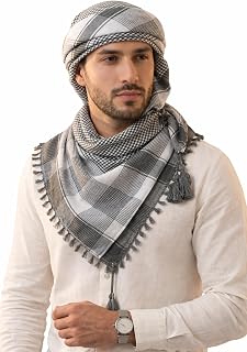 Keffiyeh Checkered Scarf, Grey and White, Tassel Detail, Unisex Arab Shemagh Wrap Price In India
