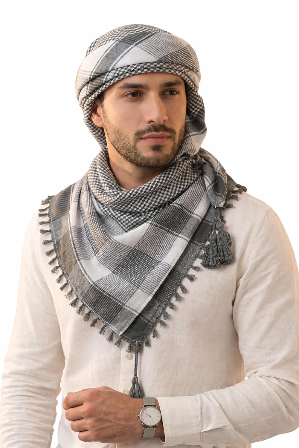 Keffiyeh Checkered Scarf, Grey and White, Tassel Detail, Unisex Arab Shemagh Wrap - Review, Price and Buying Guide